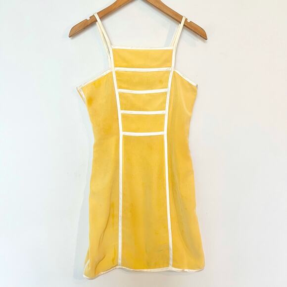 Cache Vintage 90's Panel Square Neck Mini Shift Dress Yellow Ivory 2 - Picture 1 of 12